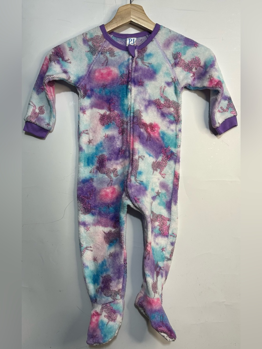 5 for $25🔥PJ Palace Unicorn Tie Dye Fleece Footie Jumpsuit Pajama 18-24M